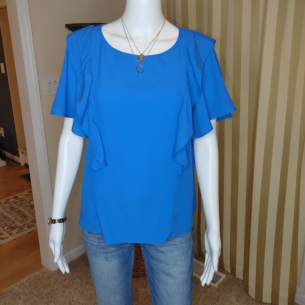 CODE X MODE RUFFLE BLOUSE, BLUE XS